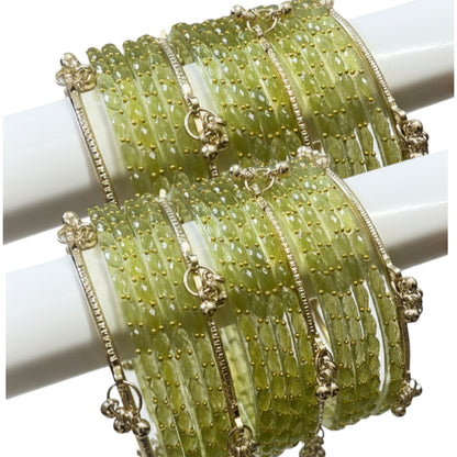 Viral Kashmiri Ghungroo Glass Bangle Set- Light Green 2 Dozen