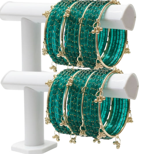 Viral Kashmiri Ghungroo Glass Bangle Set-Green 2 dozen