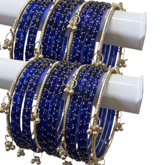 Viral Kashmiri Ghungroo Glass Bangle Set- Blue 2 Dozen