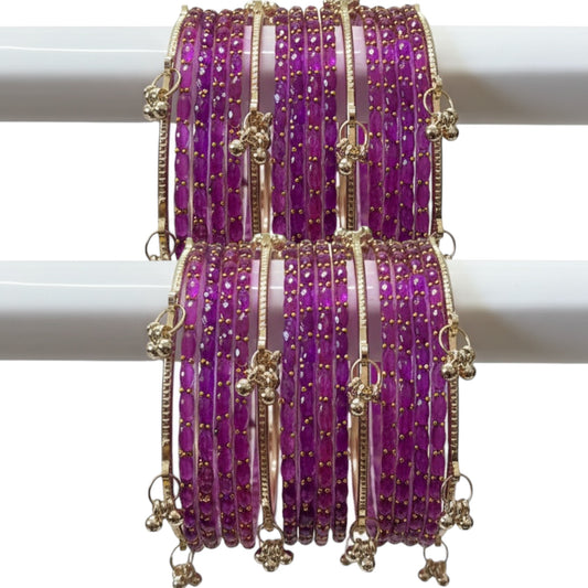 Viral Kashmiri Ghungroo Glass Bangle Set- Purple 2 dozen