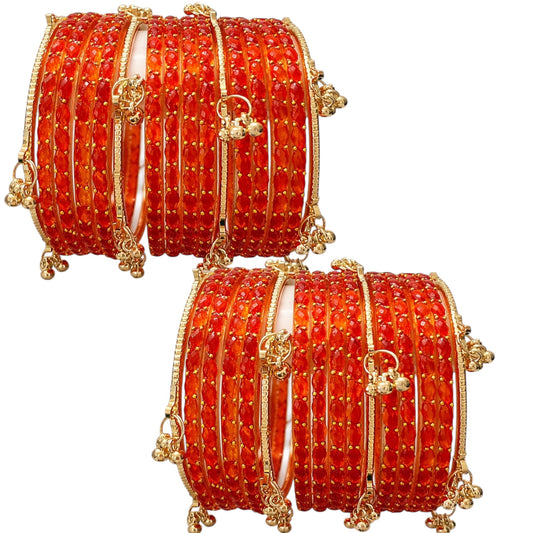 Viral Kashmiri Ghungroo Glass Bangle Set- Orange 2 dozen
