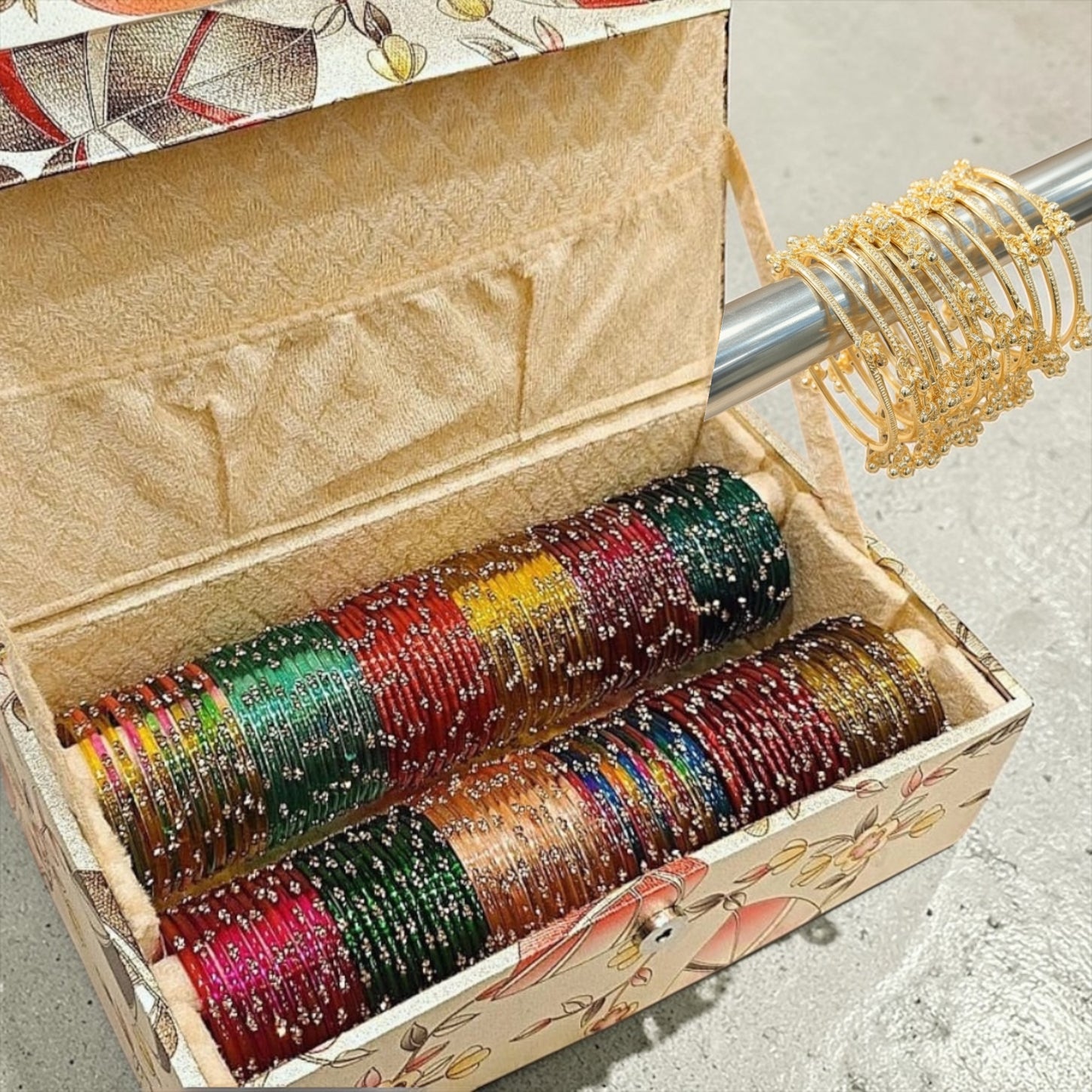 Ghungroo Bangles with Raindrop Glass Bangles Box