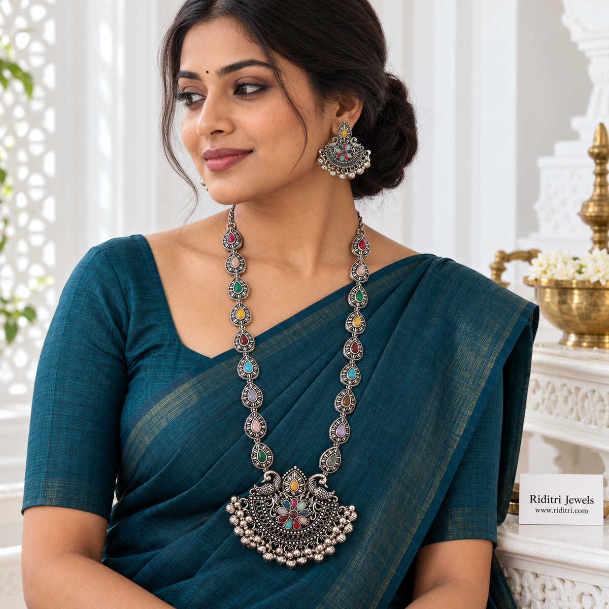 Lightweight multicolour oxidised long necklace for Navratri and garba by Riditri
