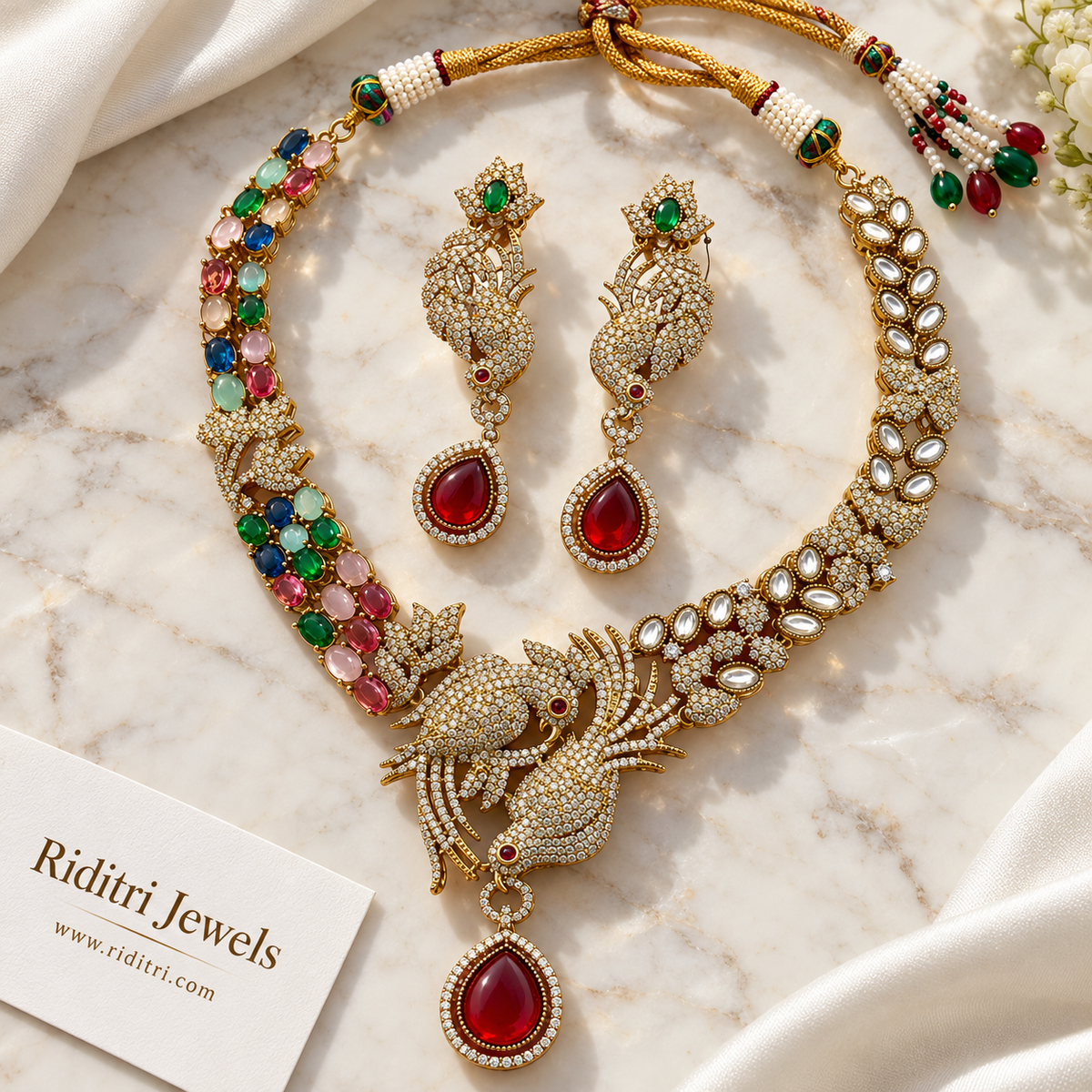Noor Twin Bird Necklace Set – Multicolor