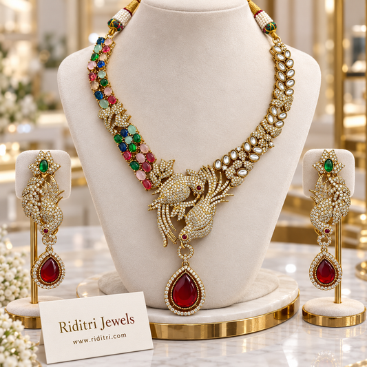 Noor Twin Bird Necklace Set – Multicolor