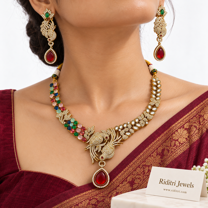 Noor Twin Bird Necklace Set – Multicolor