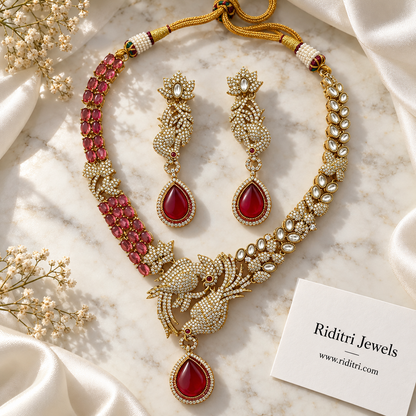 Noor Twin Bird Necklace Set – Ruby