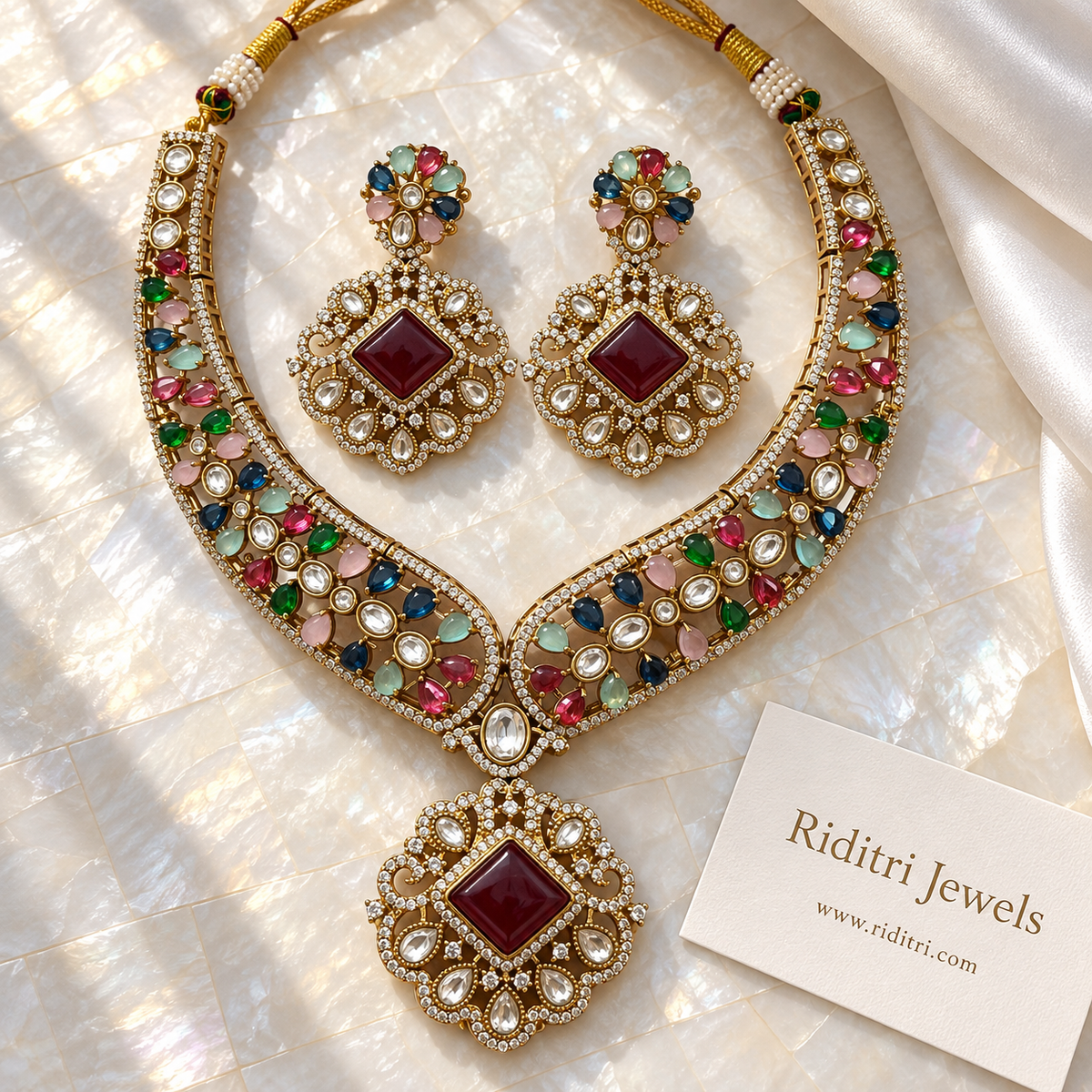 Mehtab Kundan Necklace Set – Multicolor