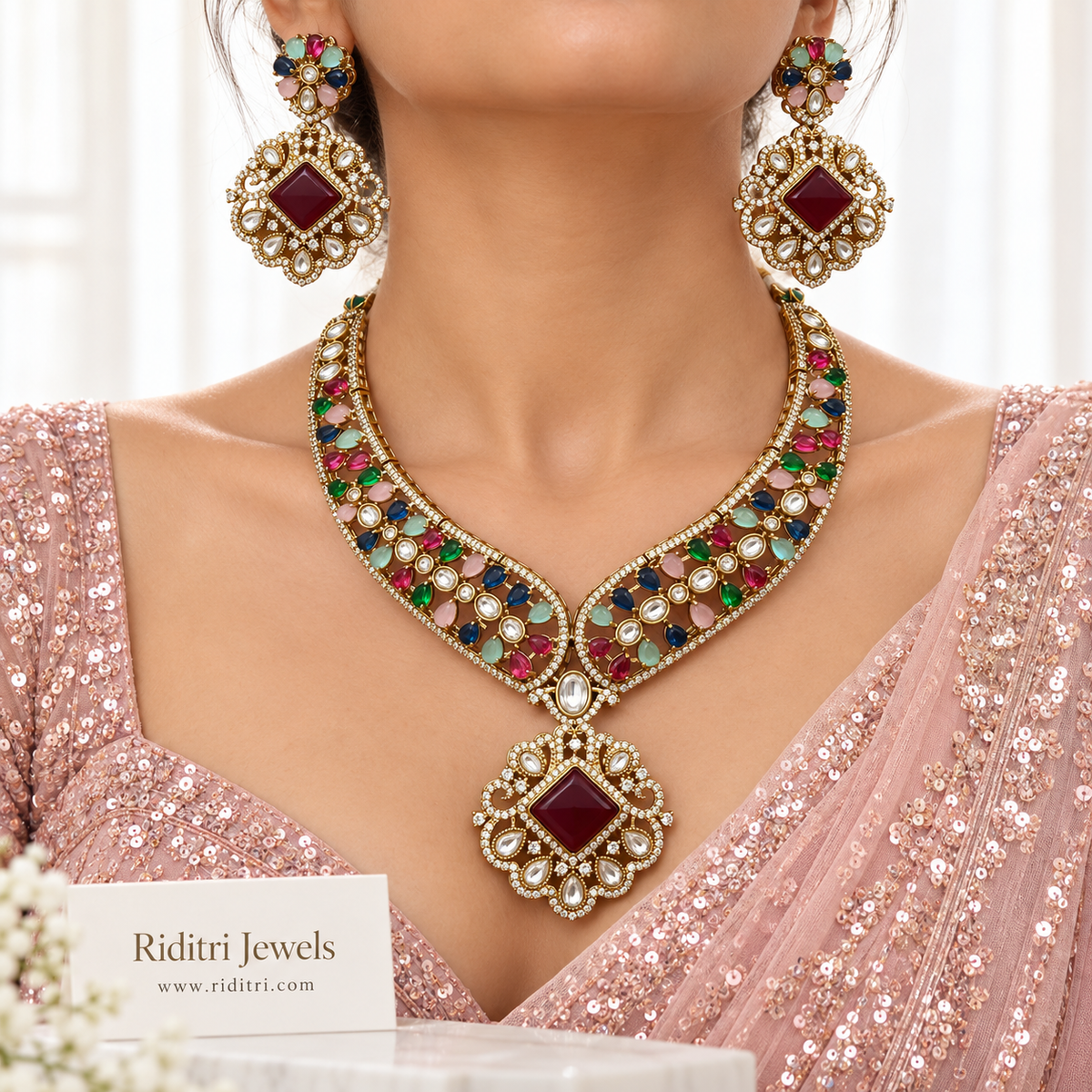Mehtab Kundan Necklace Set – Multicolor