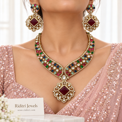 Mehtab Kundan Necklace Set – Multicolor