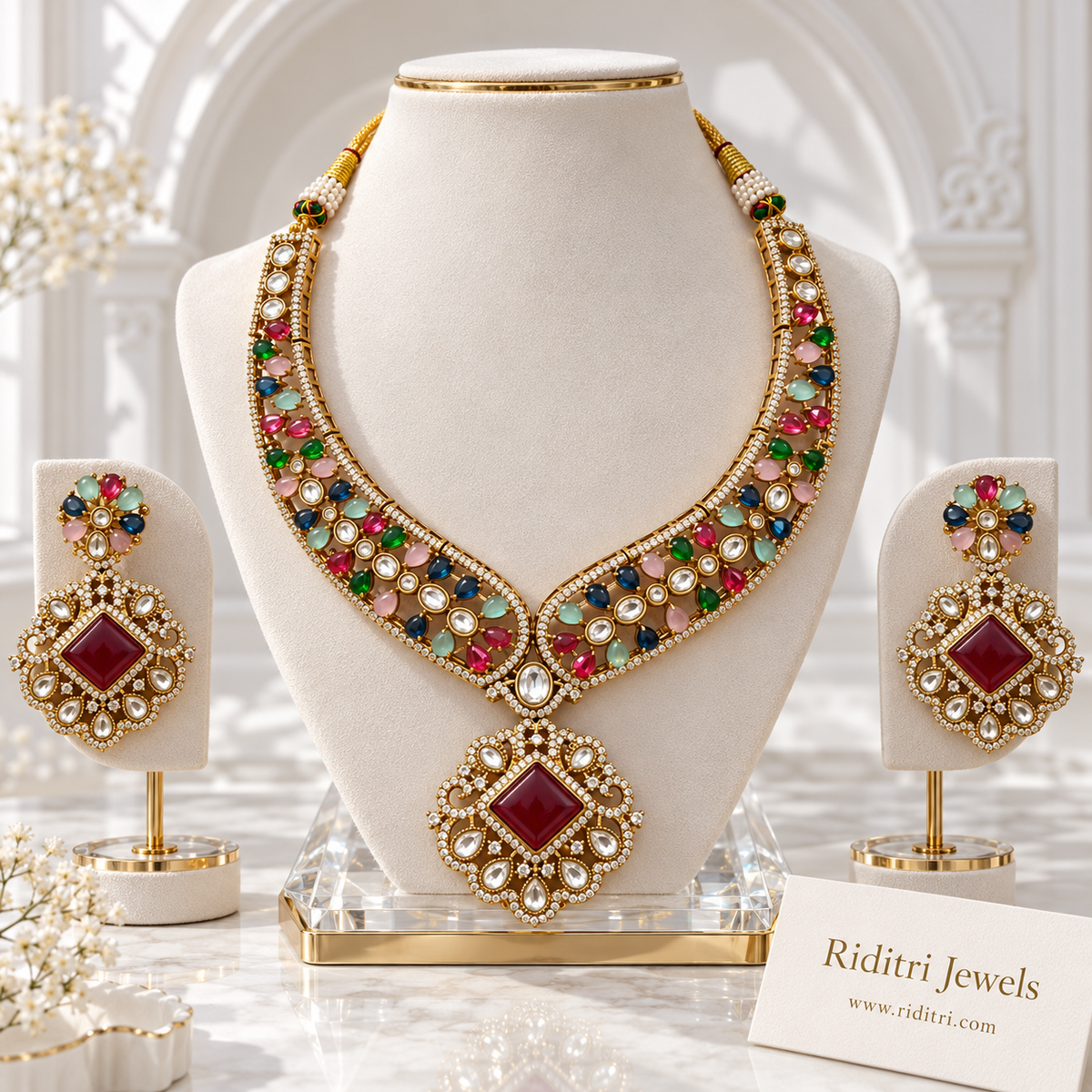 Mehtab Kundan Necklace Set – Multicolor