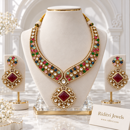 Mehtab Kundan Necklace Set – Multicolor