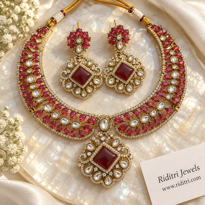 Mehtab Kundan Necklace Set – Ruby
