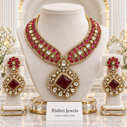 Mehtab Kundan Necklace Set – Ruby