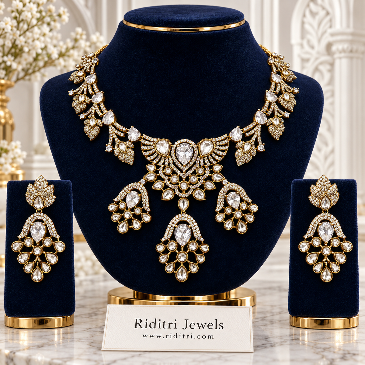 Shahzadi Kundan Necklace Set – White