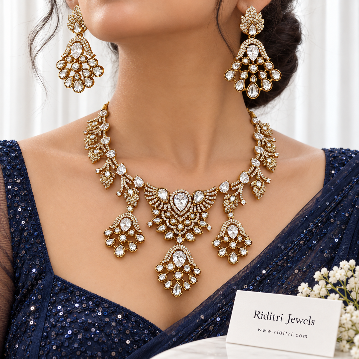 Shahzadi Kundan Necklace Set – White