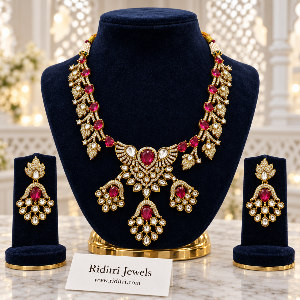 Shahzadi Kundan Necklace Set – Ruby
