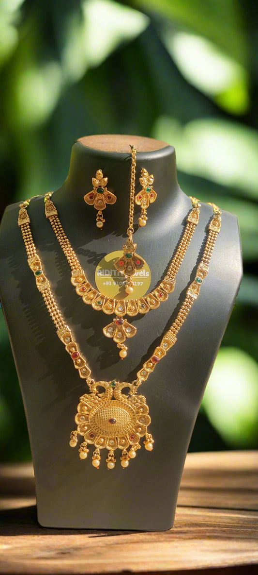 Antique Gold Look Long and Short Necklace Set