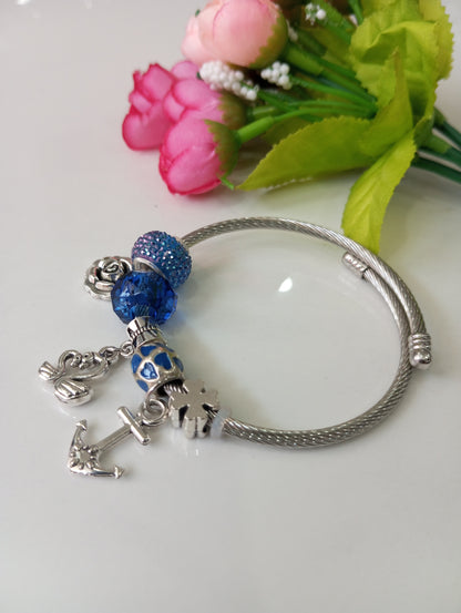 Adjustable Bracelet- Blue and Silver