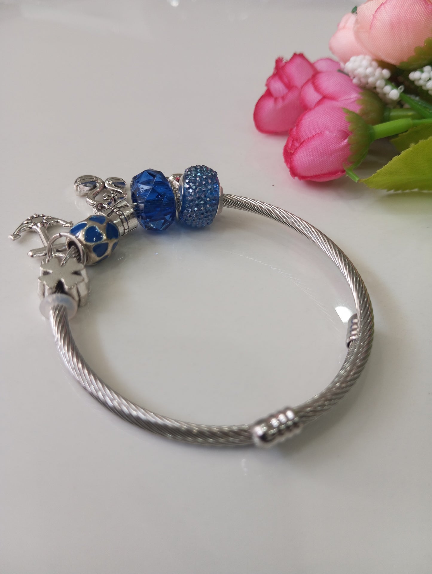 Adjustable Bracelet- Blue and Silver