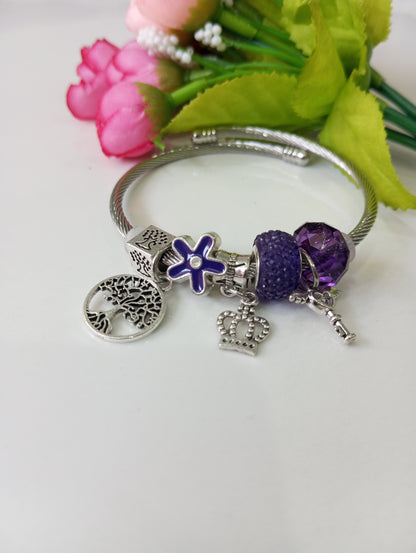 Adjustable Bracelet- Purple and Silver