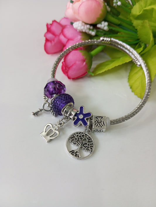 Adjustable Bracelet- Purple and Silver