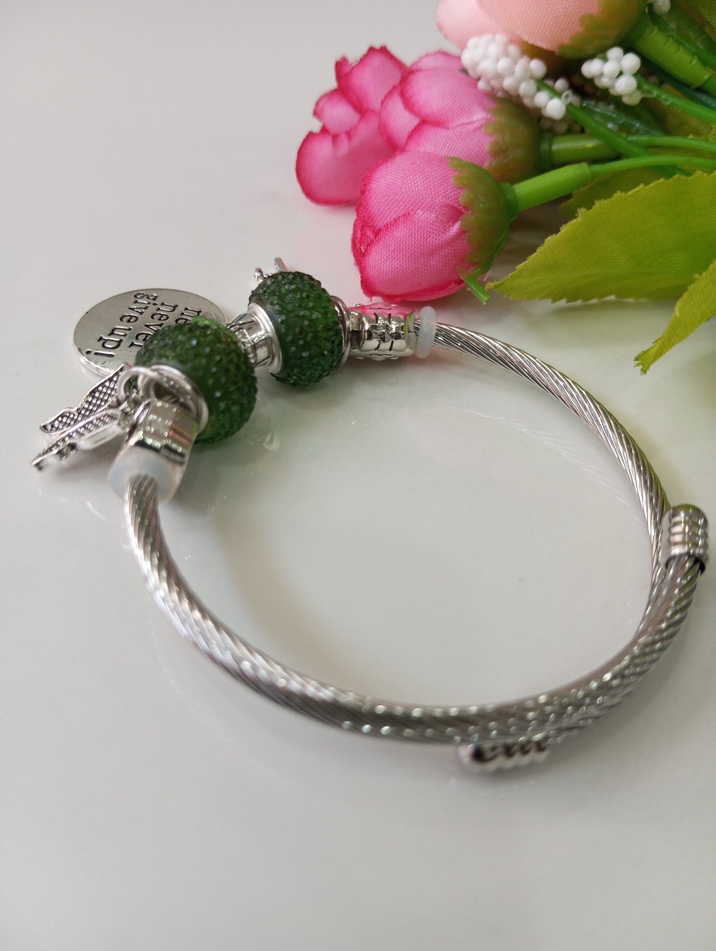 Adjustable Bracelet- Green and Silver