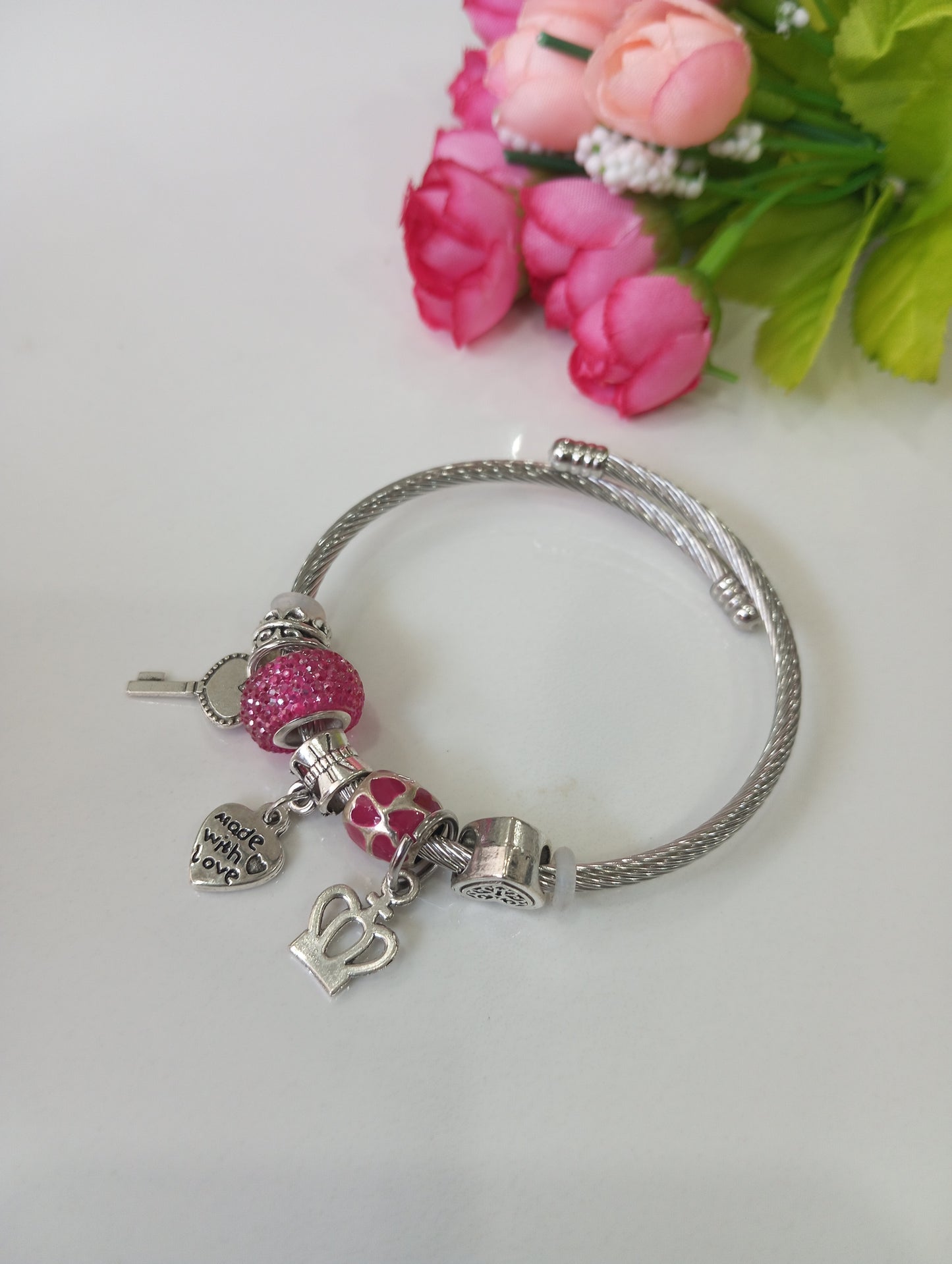Adjustable Bracelet- Pink and Silver