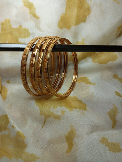 Gold Look 4 Bangles Set- Dot Design with Straight Lines