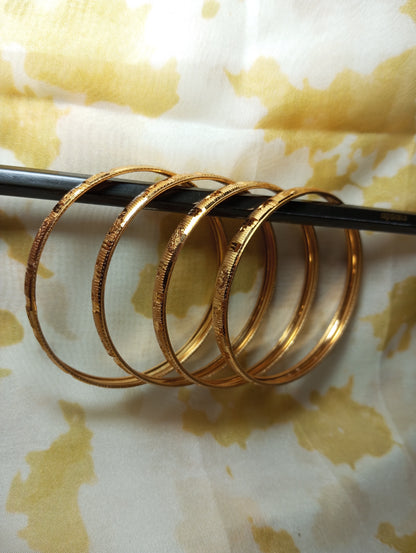 Gold Look 4 Bangles Set- Dot Design with Straight Lines