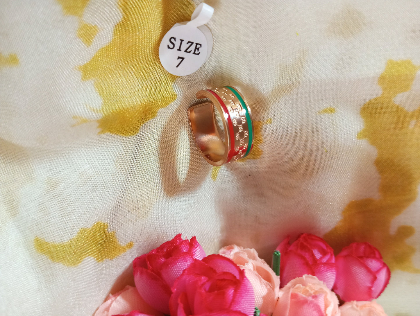Anti Tarnish Rose Gold, Red and Green color Ring- Premium Quality