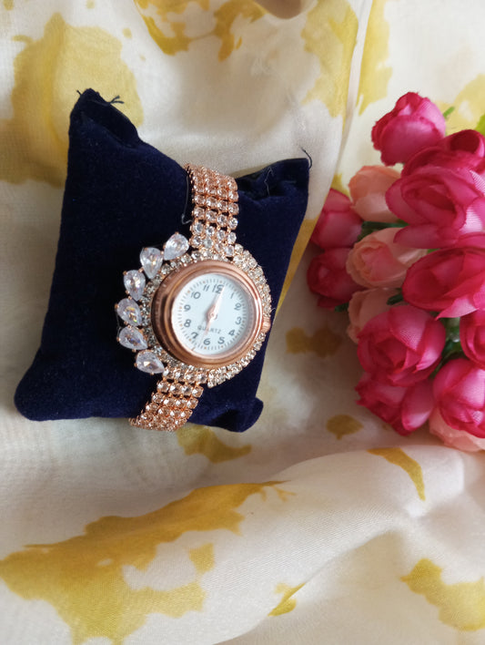 Quartz Stone Studded Rose Gold Watch
