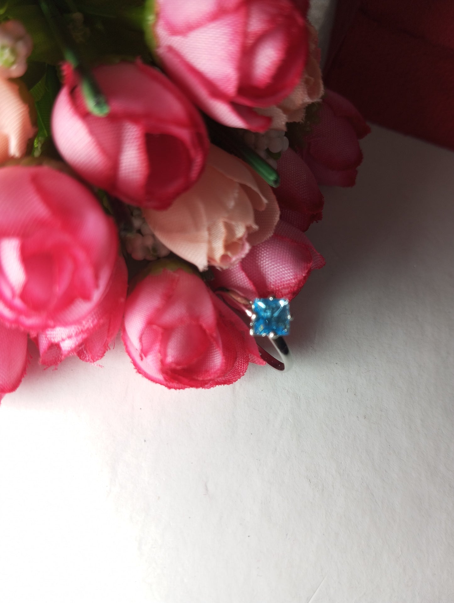Square Shape Stone Ring- Sea Blue and Silver Color