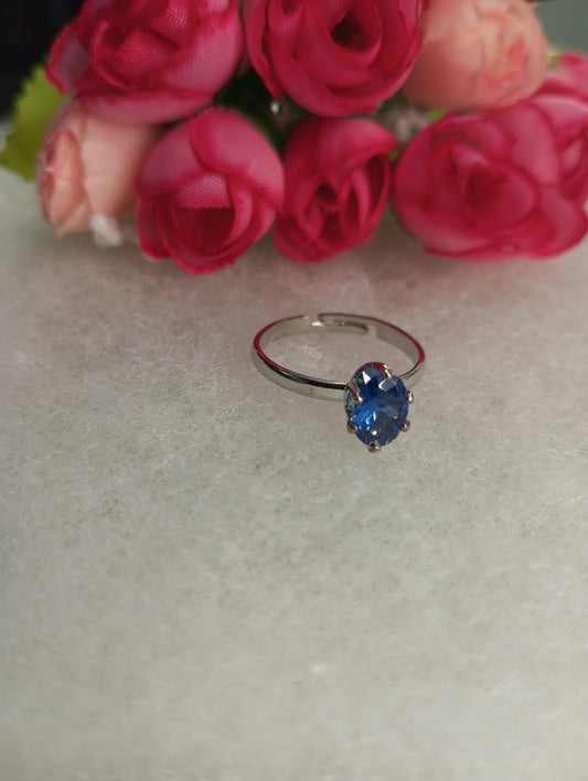 Oval Shape Stone Ring- Blue and Silver Color