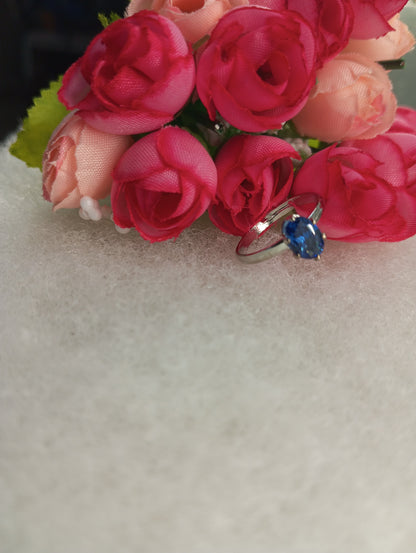Oval Shape Stone Ring- Blue and Silver Color