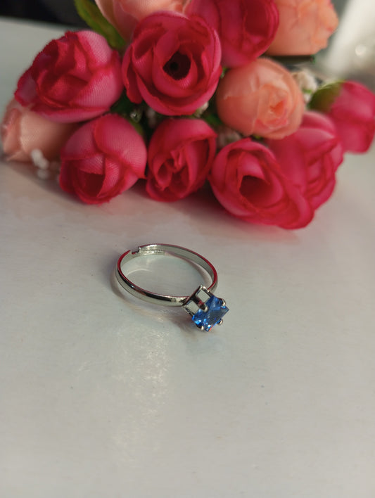 Square Shape Stone Ring- Blue and Silver Color