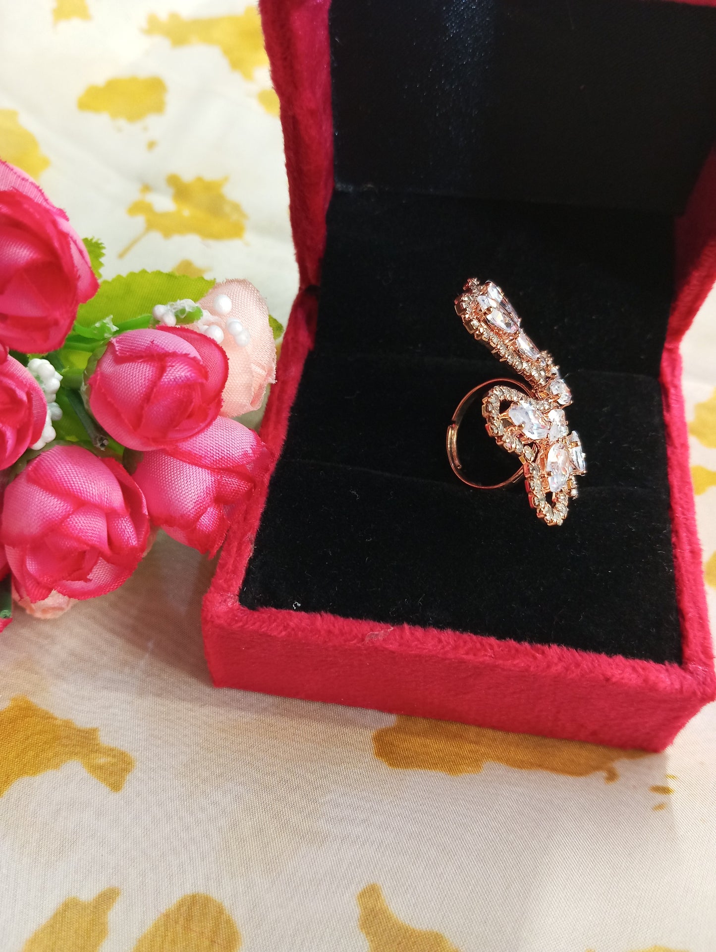 Adjustable CZ studded Rose Gold Butterfly Ring
