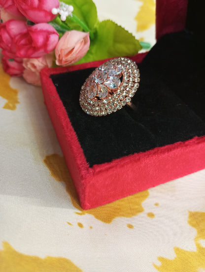 CZ Studded Adjustable Cocktail Ring- Rose Gold Touch
