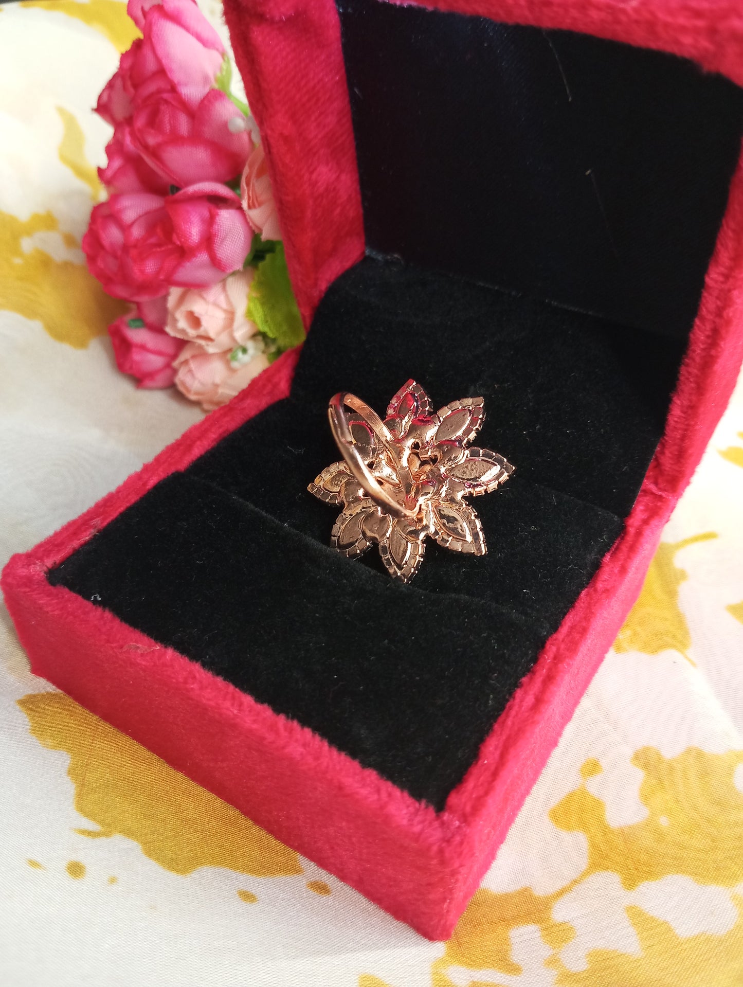 Adjustable American Diamond Cocktail Ring- Medium Size Flower Design
