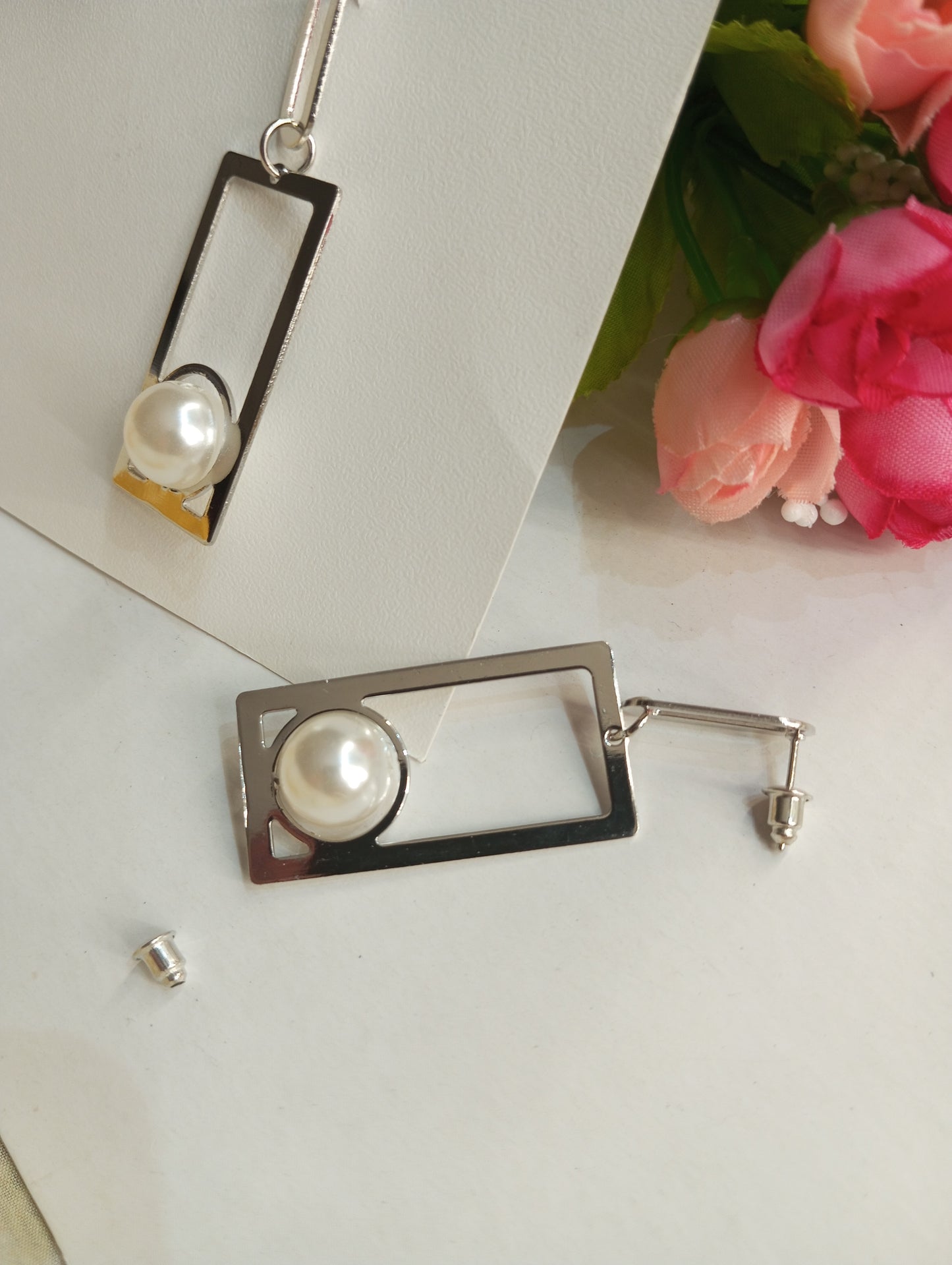 Silver Color Earrings with Pearl