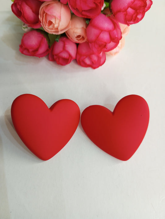 Heart Shaped Studs Earrings- Red