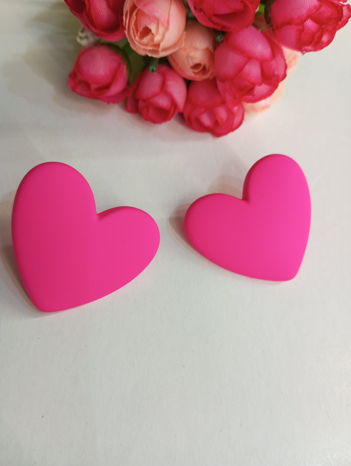 Heart Shaped Matte Finish Studs Earrings- Pink