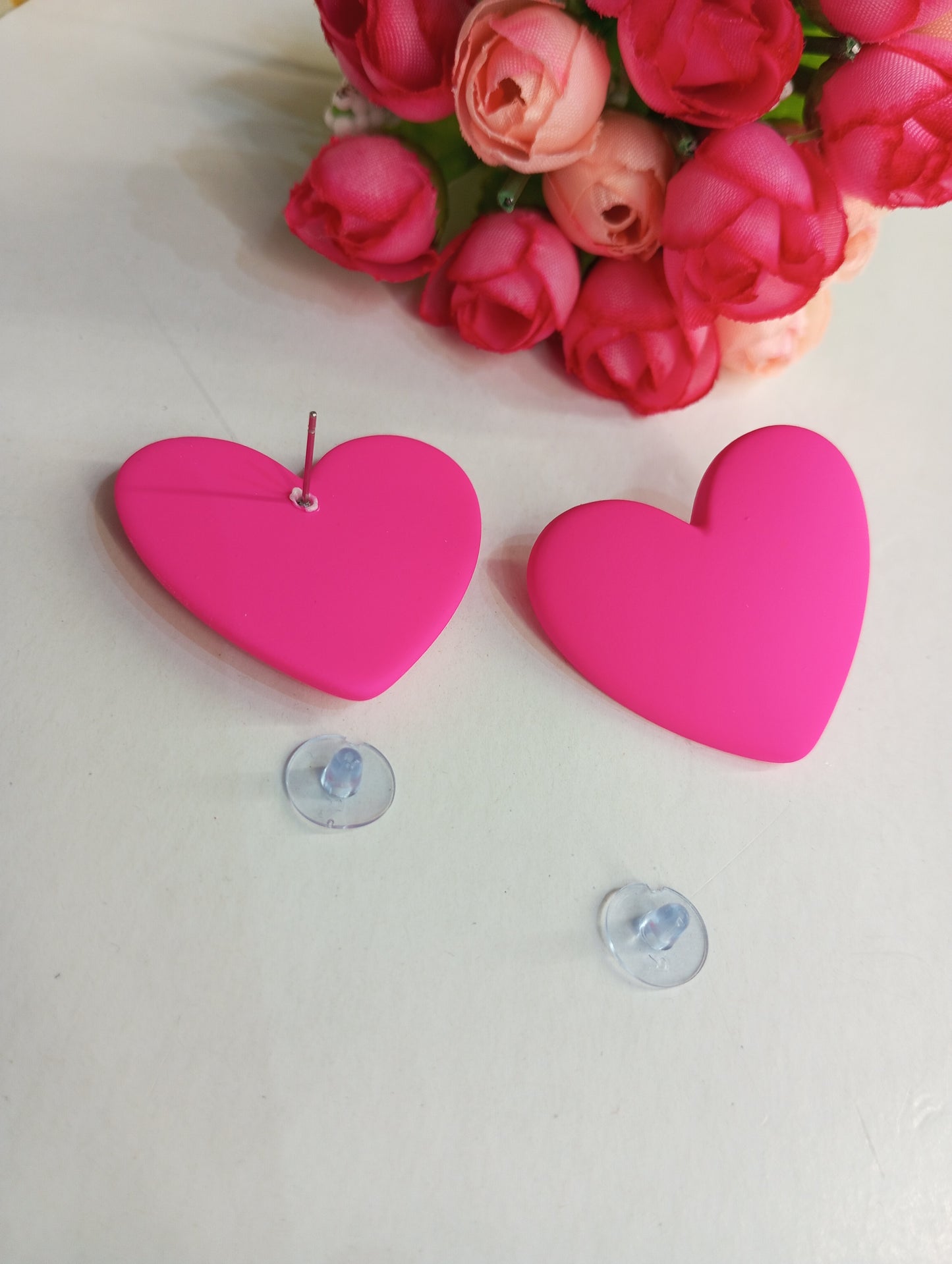 Heart Shaped Matte Finish Studs Earrings- Pink