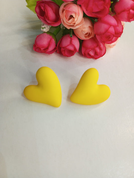 Cute Heart Shaped Matte Finish Studs Earrings- Yellow