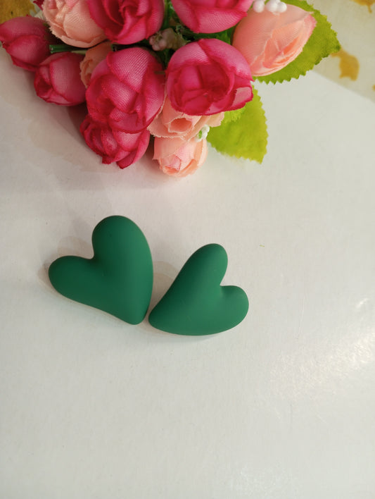 Cute Heart Shaped Matte Finish Studs Earrings- Green