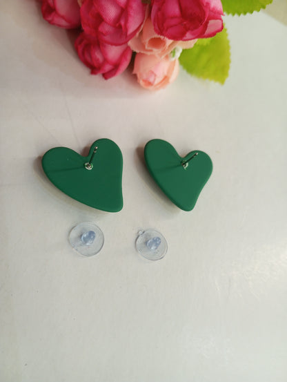 Cute Heart Shaped Matte Finish Studs Earrings- Green