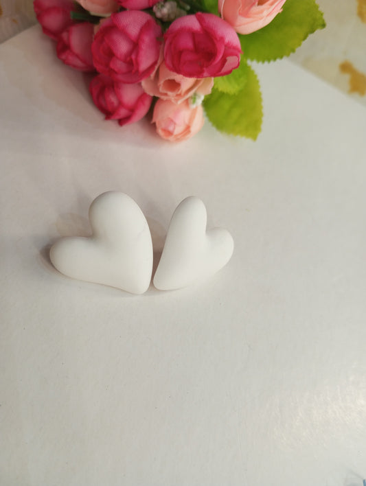 Cute Heart Shaped Matte Finish Studs Earrings- White