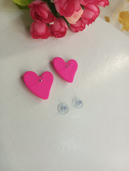 Cute Heart Shaped Matte Finish Studs Earrings- Pink
