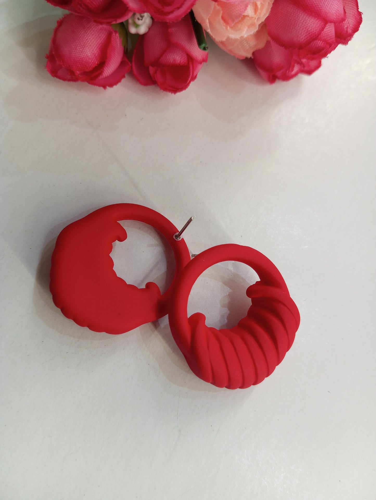 Matte Finish Earrings- Red