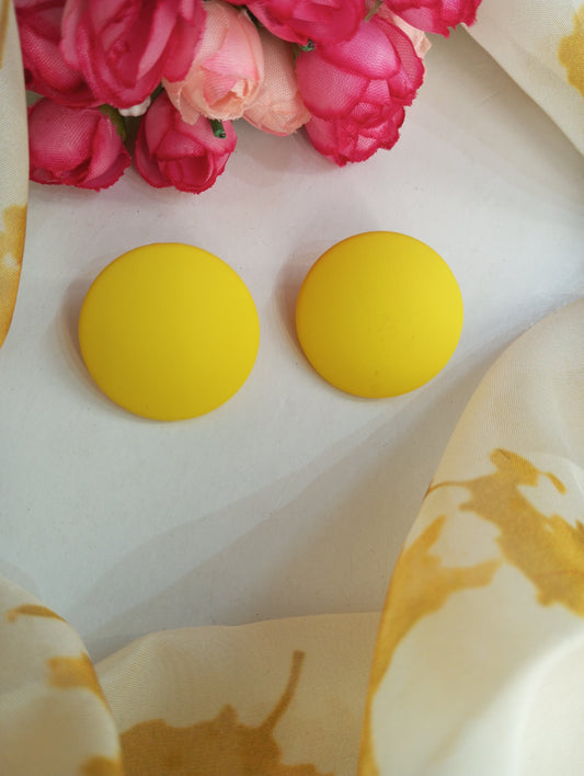 Round Shaped Matte Finish Studs Earrings- Yellow